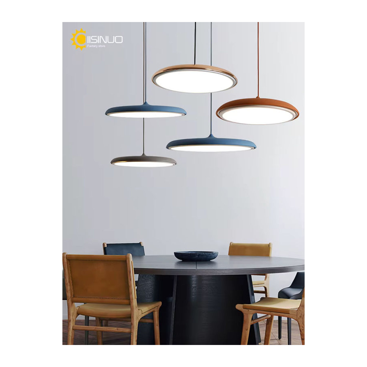 IISINUO Pendelleuchte aus Metall im UFO-Design, moderne industrielle Hängeleuchte in Weiß mit verstellbaren Schnüren für Café, Bistro oder Zuhause - Bild 6