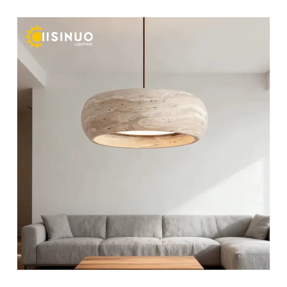 IISINUO Wabi Sabi Pendelleuchte aus Travertin Naturstein Minimalistisches Design für Esszimmer und Kücheninsel - Bild 2