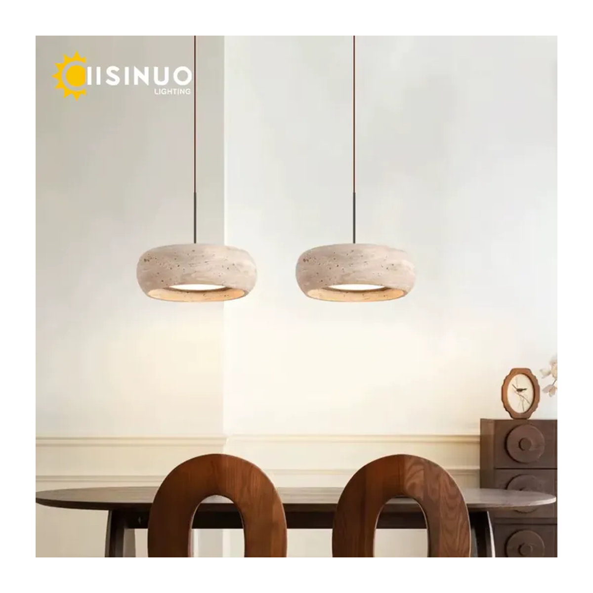 IISINUO Wabi Sabi Pendelleuchte aus Travertin Naturstein Minimalistisches Design für Esszimmer und Kücheninsel - Bild 3