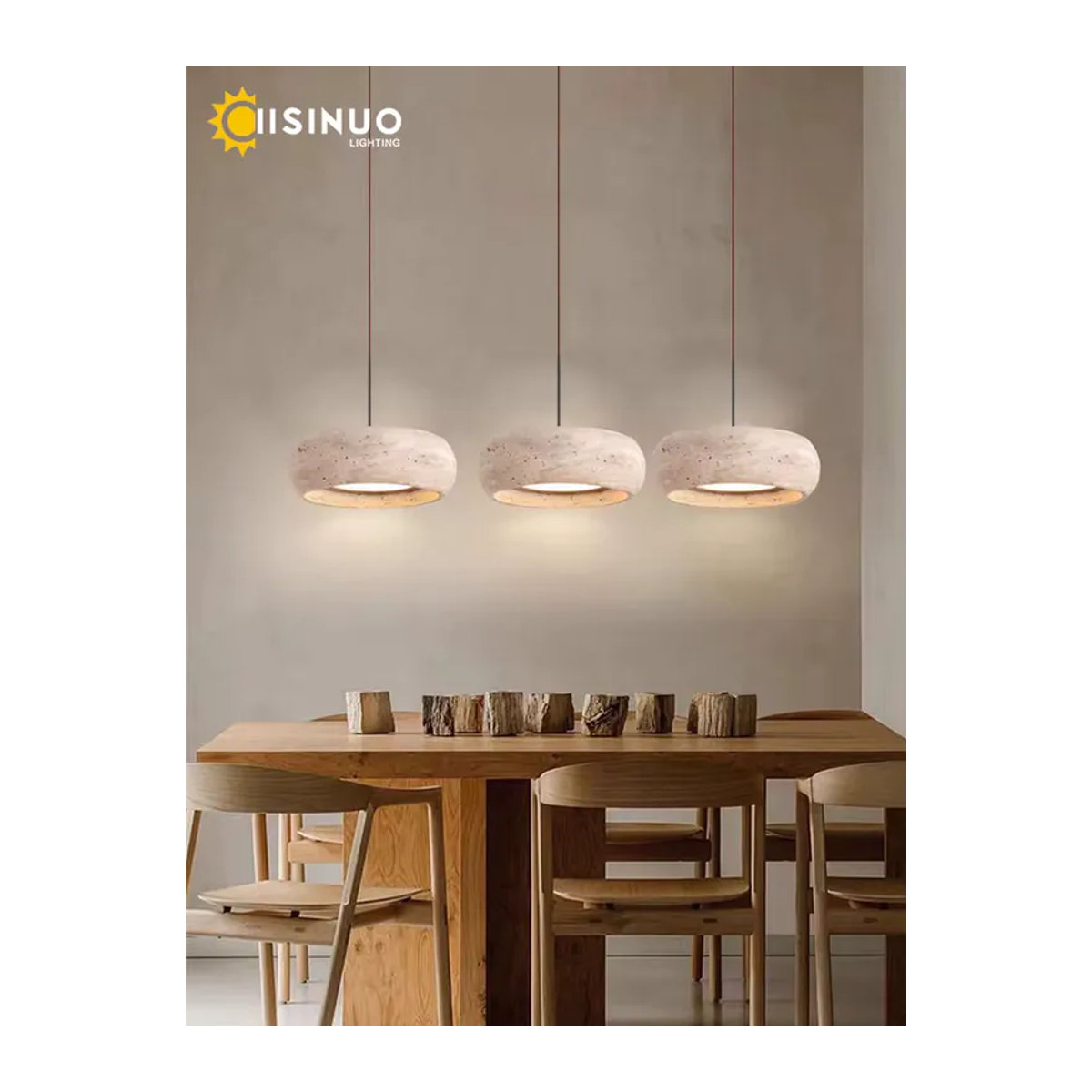 IISINUO Wabi Sabi Pendelleuchte aus Travertin Naturstein Minimalistisches Design für Esszimmer und Kücheninsel - Bild 4