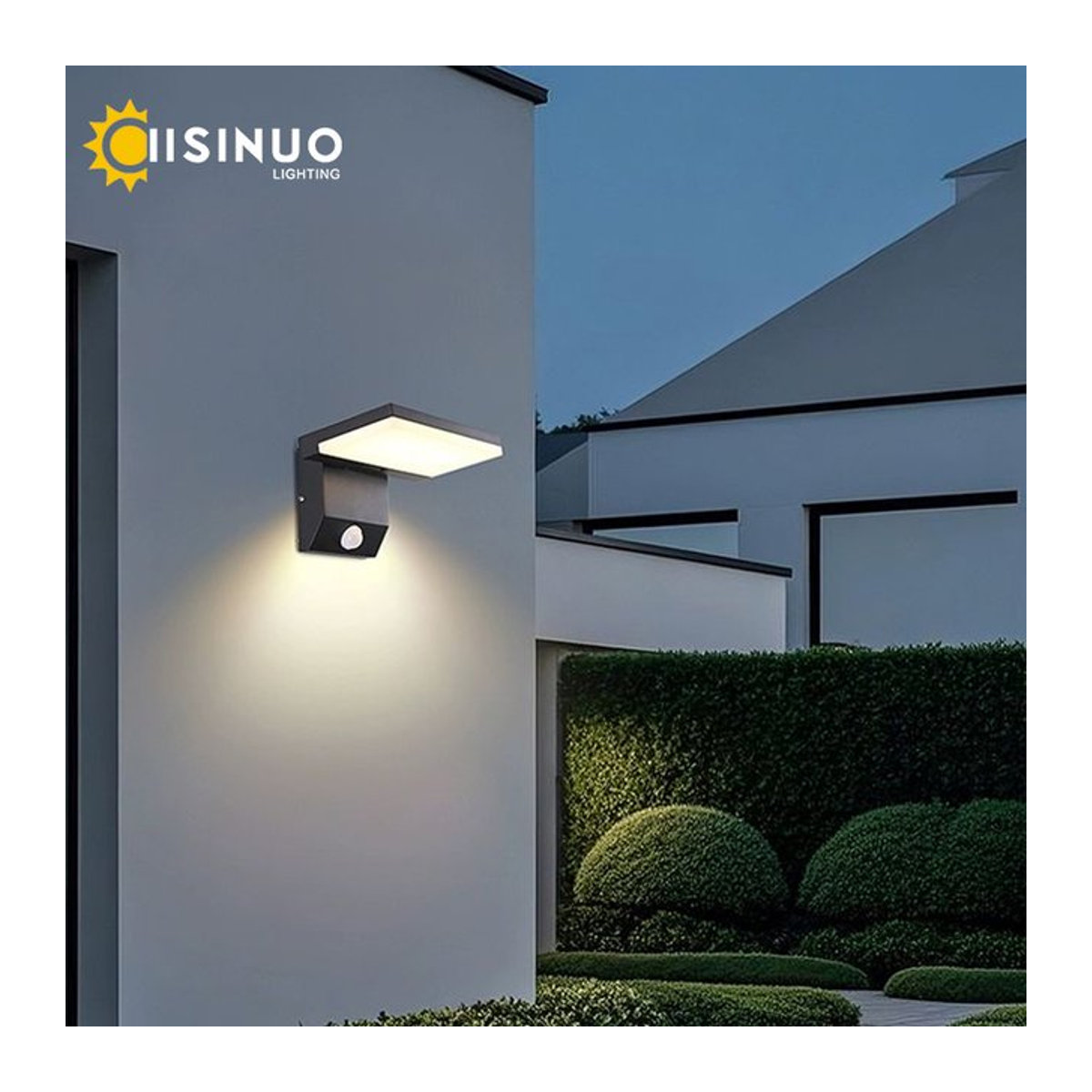 IISINUO Wandleuchte aus Aluminium in Schwarz mit Bewegungssensor, IP65 wasserdicht, warmweißes Licht, modern für Eingang, Flur oder Balkon - Bild 1
