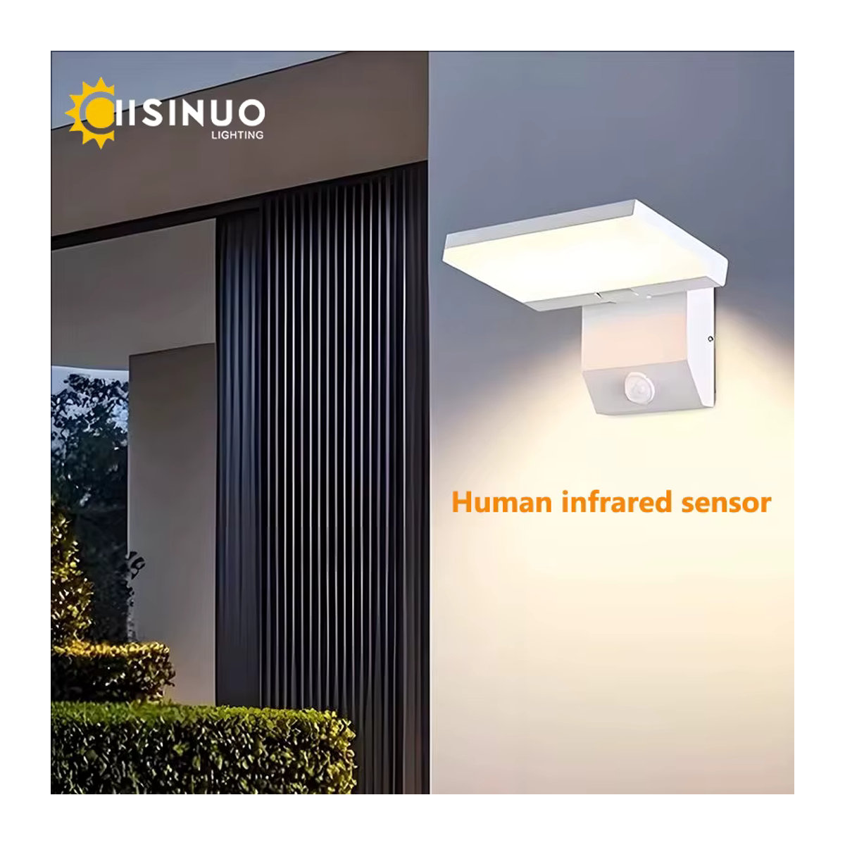 IISINUO Wandleuchte aus Aluminium in Schwarz mit Bewegungssensor, IP65 wasserdicht, warmweißes Licht, modern für Eingang, Flur oder Balkon - Bild 3