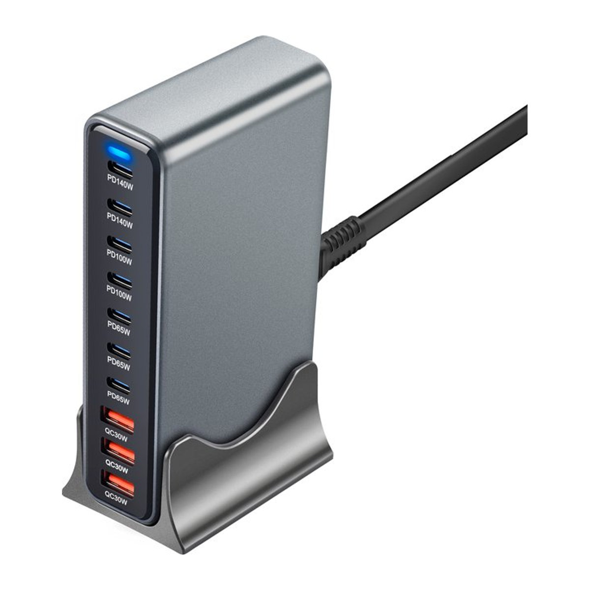 ILEPO USB-C GaN Schnellladegerät in Grau mit Dual 140 W PD3.1 PPS Ladestation für Laptops und mehrere Geräte - Bild 1