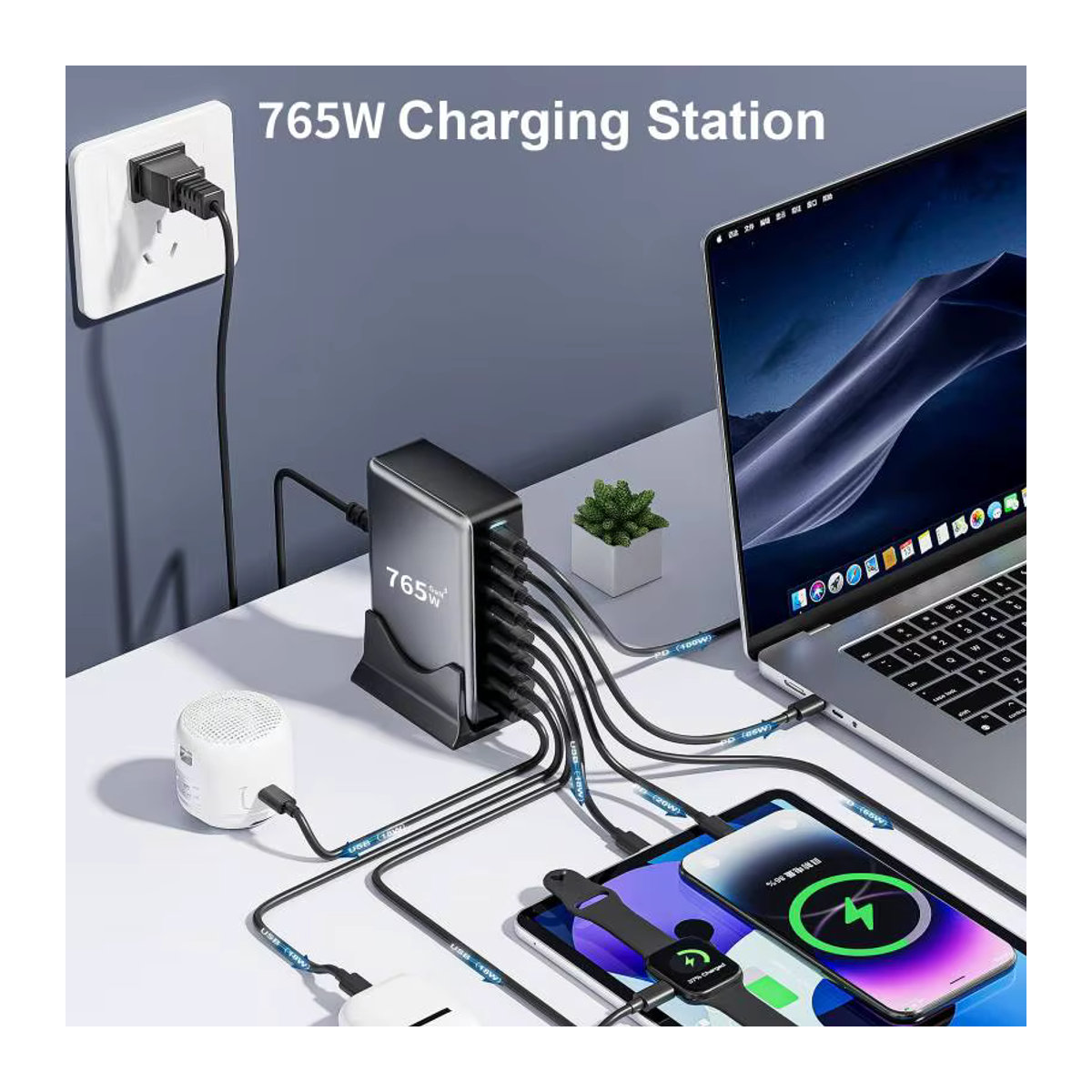 ILEPO USB-C GaN Schnellladegerät in Grau mit Dual 140 W PD3.1 PPS Ladestation für Laptops und mehrere Geräte - Bild 4