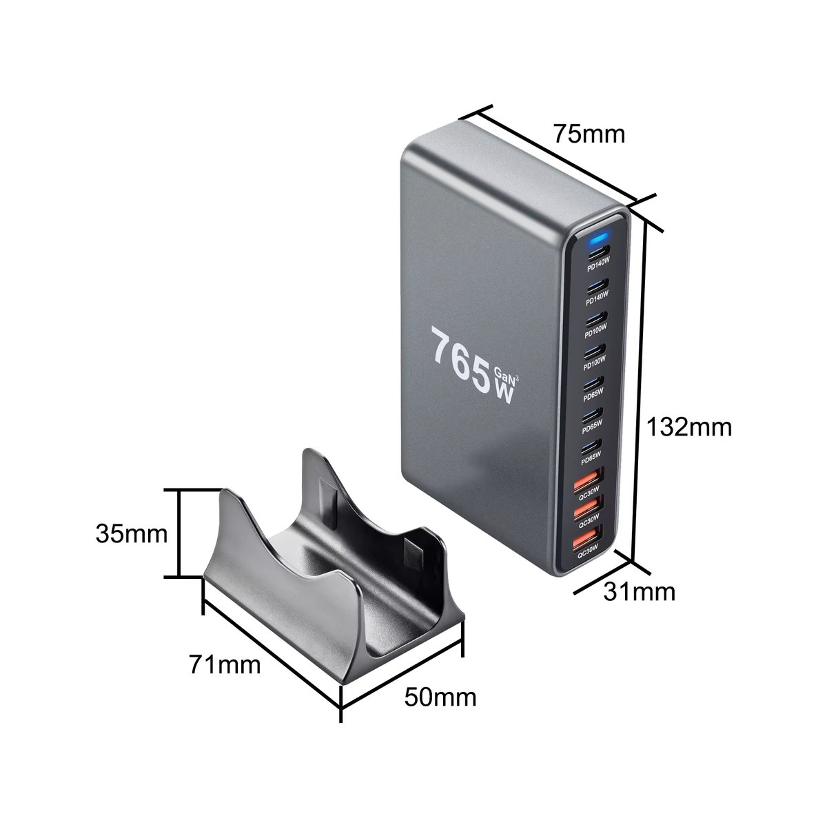 ILEPO USB-C GaN Schnellladegerät in Grau mit Dual 140 W PD3.1 PPS Ladestation für Laptops und mehrere Geräte - Bild 5