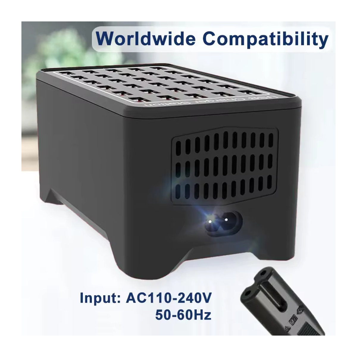 ILEPO USB Ladestation mit 10 bis 30 Ports, 150 W Universal Schnellladegerät für Handy und Desktop, Schwarz, Minimalistisches Design - Bild 1