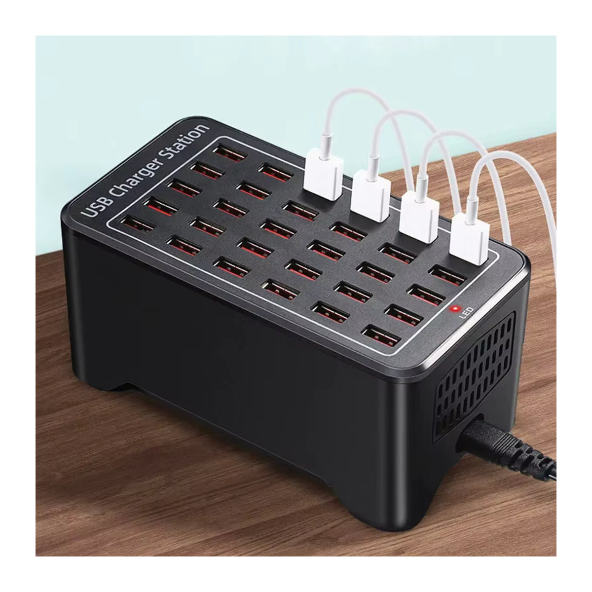 ILEPO USB Ladestation mit 10 bis 30 Ports, 150 W Universal Schnellladegerät für Handy und Desktop, Schwarz, Minimalistisches Design - Bild 4