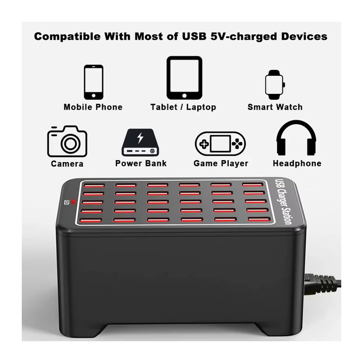 ILEPO USB Ladestation mit 10 bis 30 Ports, 150 W Universal Schnellladegerät für Handy und Desktop, Schwarz, Minimalistisches Design - Bild 5