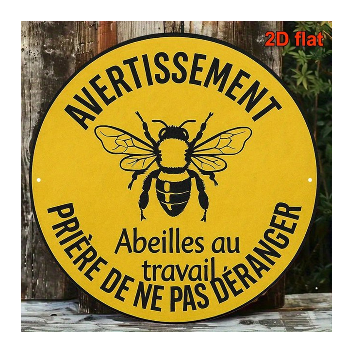 Imkerei-Schild Vorsicht Bienen bei der Arbeit als 2D-Plakette aus Aluminium in Gelb im Landhausstil - Bild 1