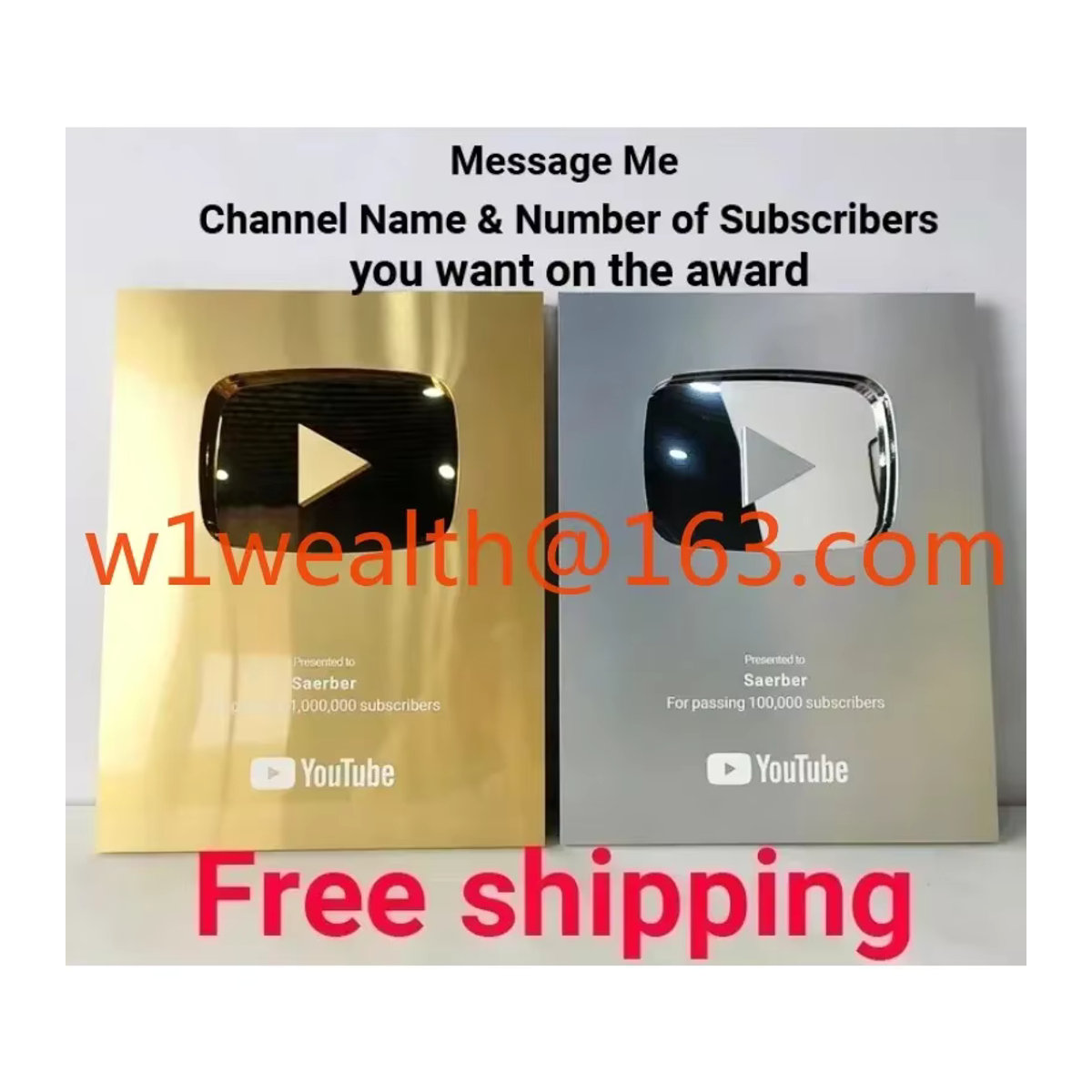 Individuelle YouTube Play Button Auszeichnung aus Metall in Gold mit personalisiertem Namensschild - Bild 2