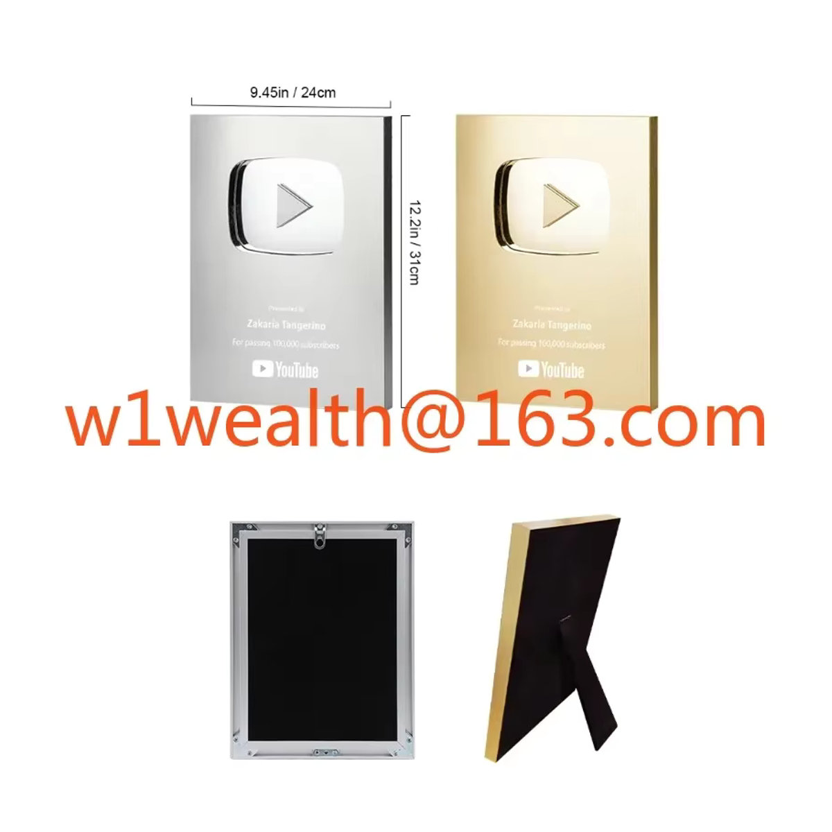 Individuelle YouTube Play Button Auszeichnung aus Metall in Gold mit personalisiertem Namensschild - Bild 4