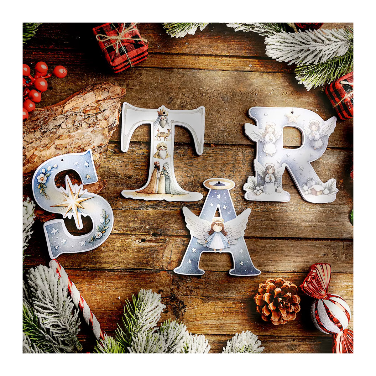 Indo Weihnachtsbaum-Buchstabenanhänger aus Kunststoff mit Engel-Motiv in Lila und Weiß - Bild 2