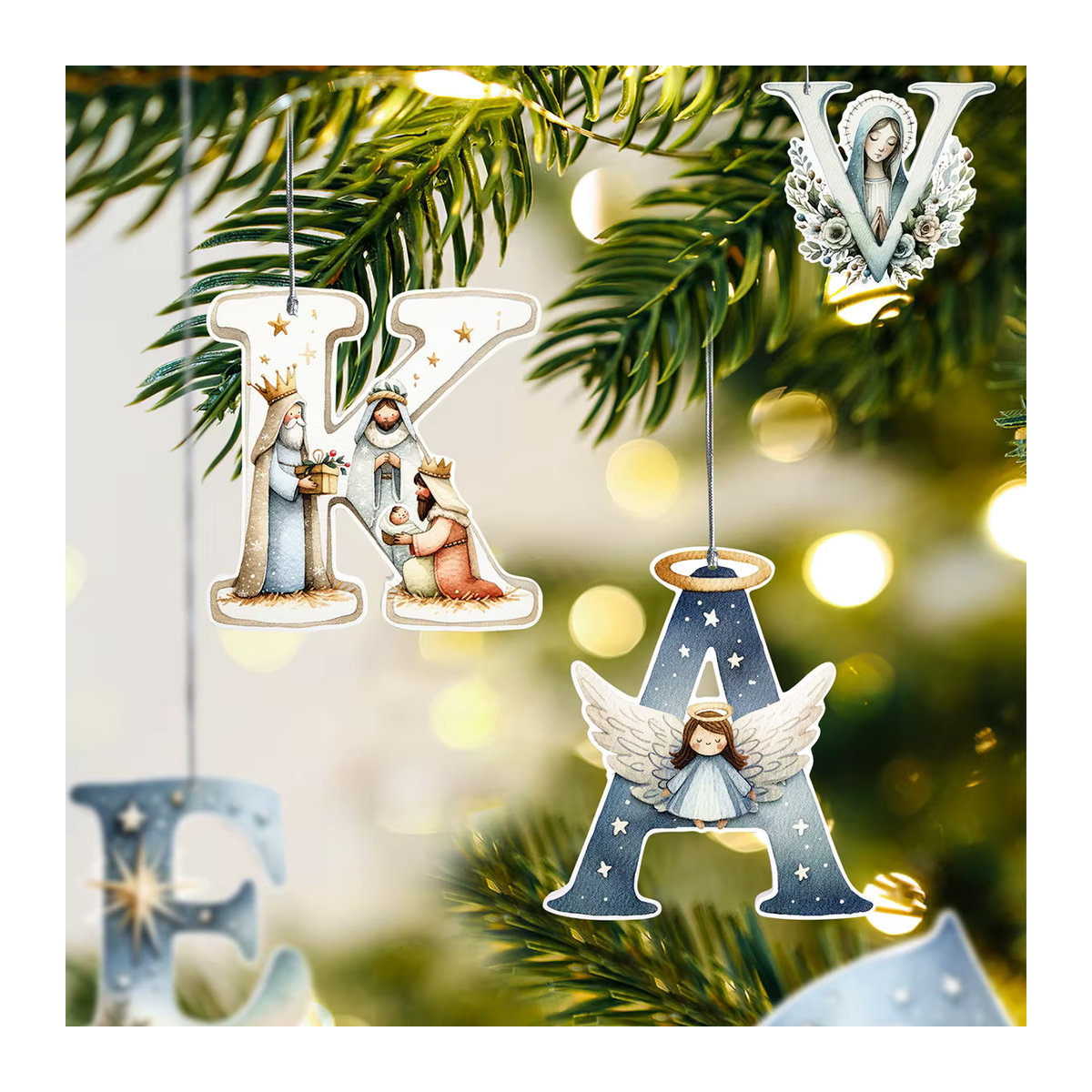 Indo Weihnachtsbaum-Buchstabenanhänger aus Kunststoff mit Engel-Motiv in Lila und Weiß - Bild 3