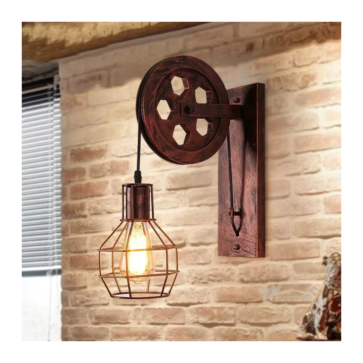Industrielle LED Wandleuchte im Retro-Design aus Metall, Braun - Bild 2