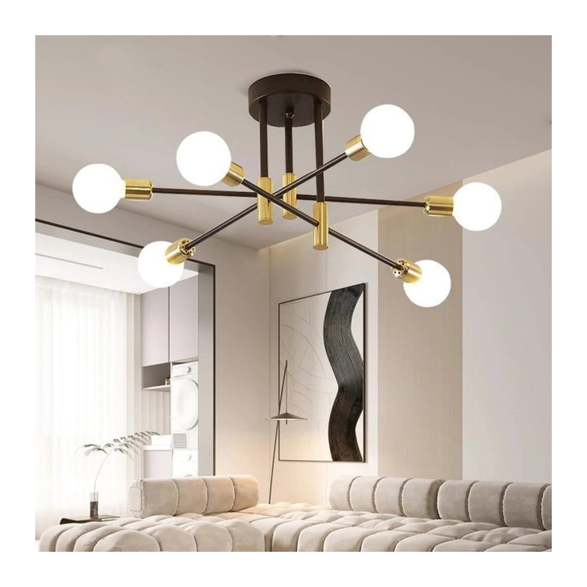 Industrieller Kronleuchter im Retro-Design aus Metall in Schwarz mit 6 E27-Fassungen für dein Wohnzimmer - Bild 1