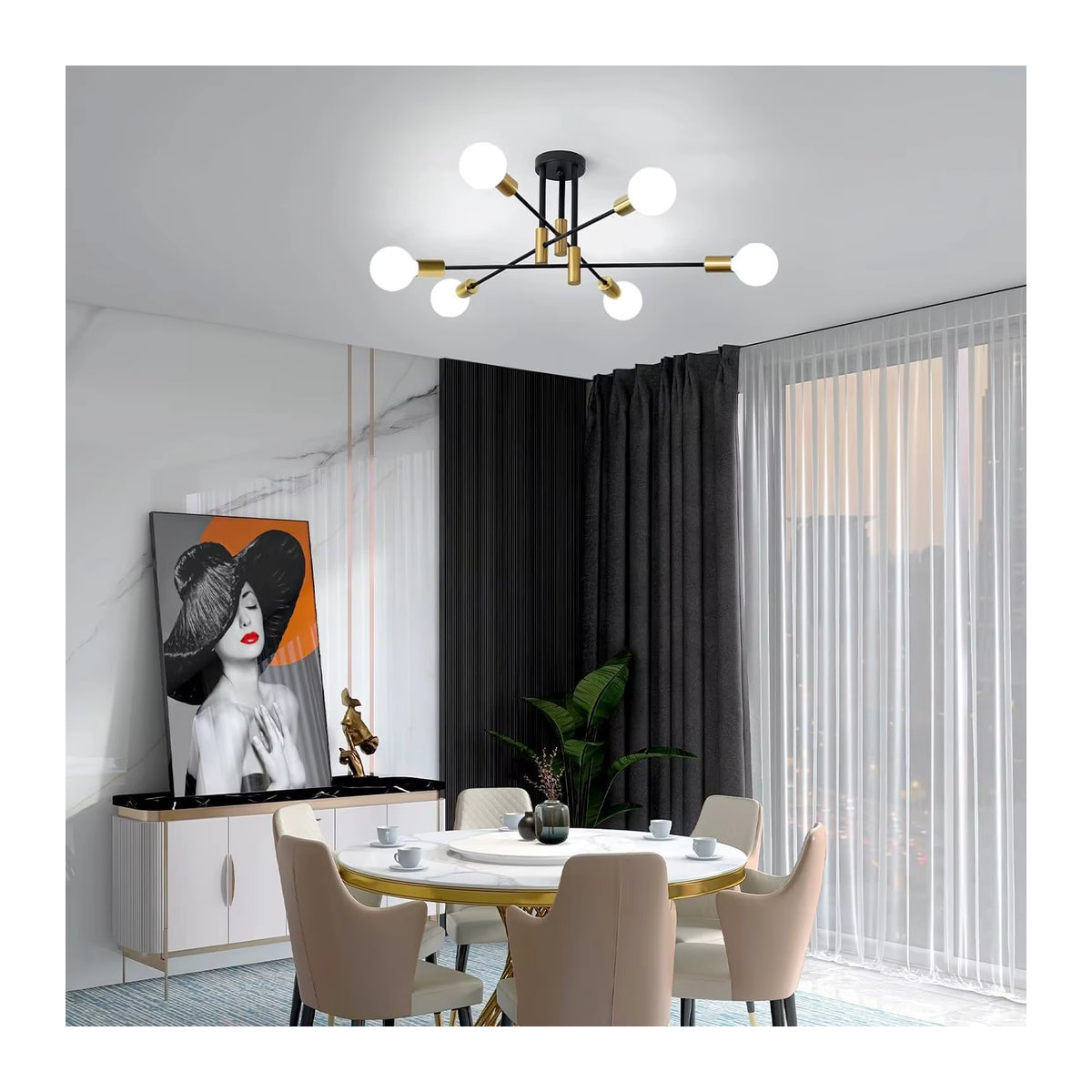 Industrieller Kronleuchter im Retro-Design aus Metall in Schwarz mit 6 E27-Fassungen für dein Wohnzimmer - Bild 4