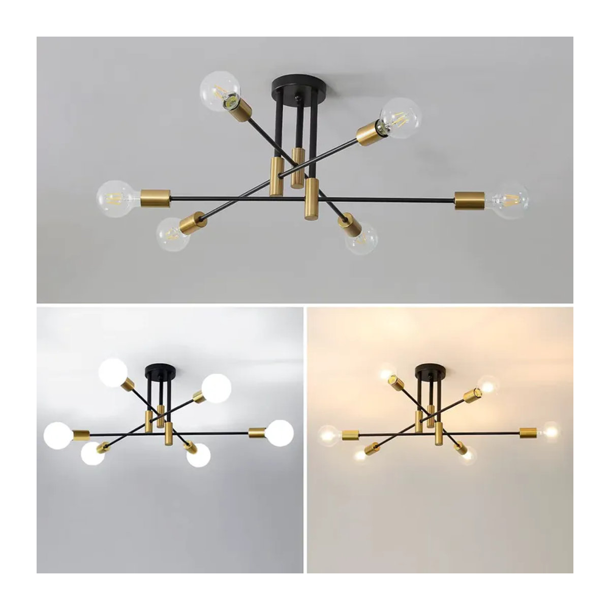 Industrieller Kronleuchter im Retro-Design aus Metall, schwarze Deckenleuchte mit 6 E27-Fassungen für dein Wohnzimmer - Bild 3