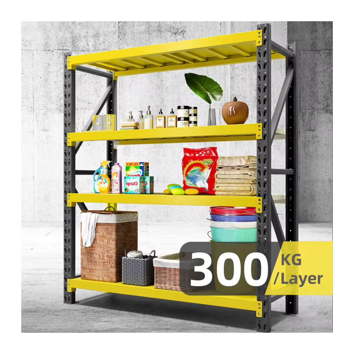 Industrielles Lagerregal aus Stahl mit 4 Ebenen und 300kg Tragkraft, schraubenloses Stapelregal mit CE-Zertifizierung - Bild 3