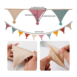 INFEI Stoff Wimpelgirlande mit 10 Dreieck Flaggen und Kugeln, Bohemian Party Deko in Mehrfarbig, Braun und Orange, Länge: 260 cm