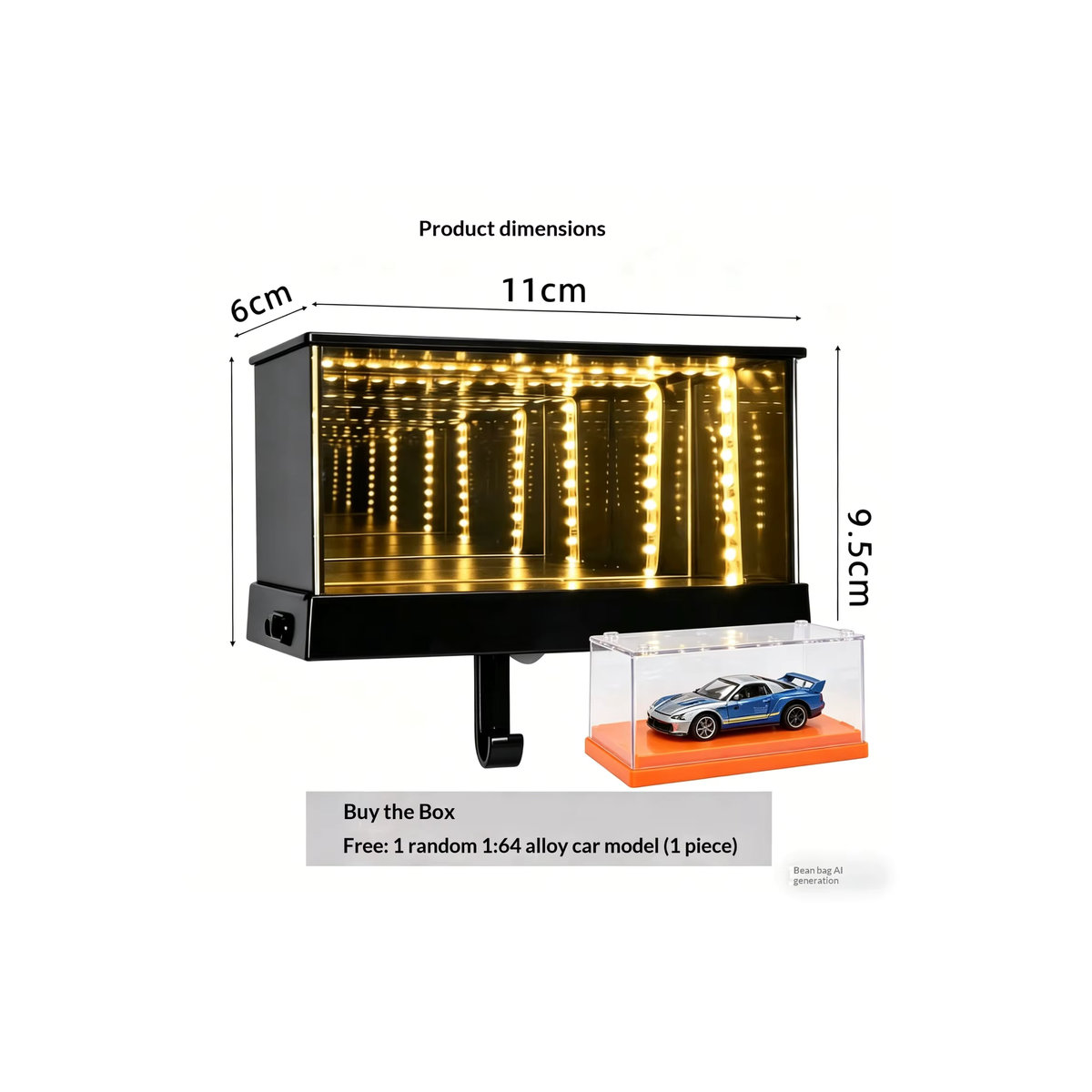 Infinity-Spiegel LED-Garagenschlüsselhalter mit Bewegungssensor und Wandregal, Schwarz, Kunststoff - Bild 1
