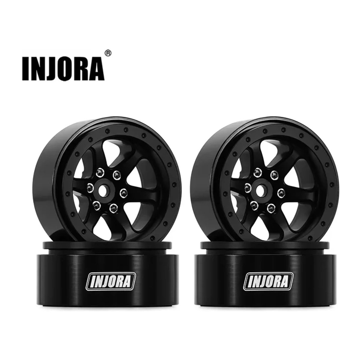 INJORA 1,3 Zoll Beadlock-Räder aus Aluminium in Schwarz mit negativem Versatz für 1/24 und 1/18 RC Crawler (W1309) - Bild 1