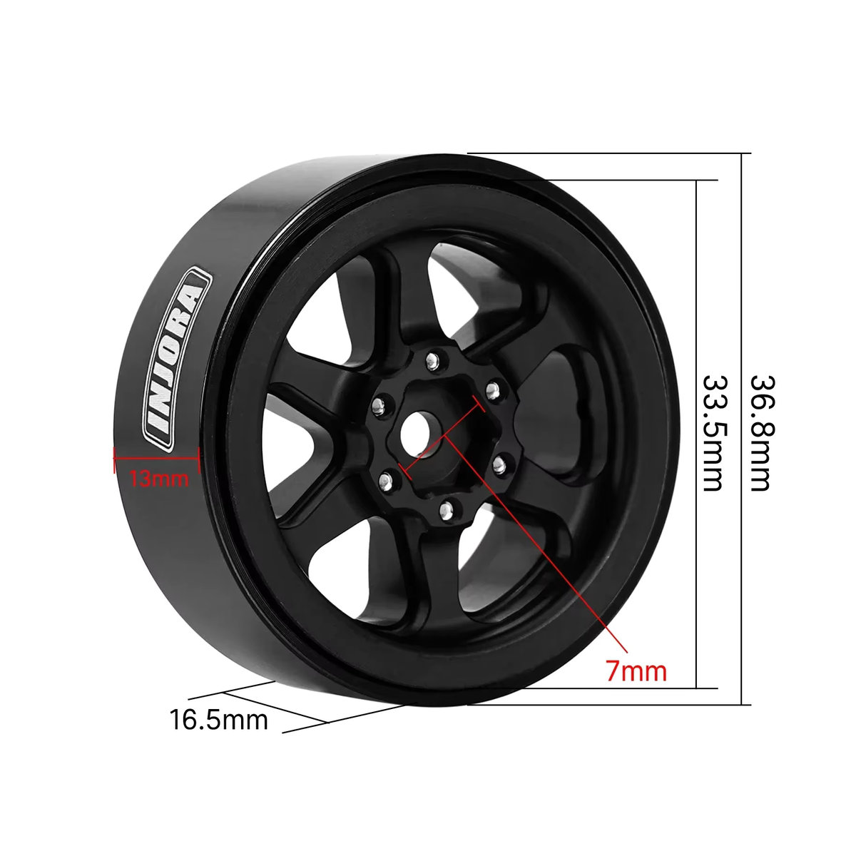 INJORA 1,3 Zoll Beadlock-Räder aus Aluminium in Schwarz mit negativem Versatz für 1/24 und 1/18 RC Crawler (W1309) - Bild 2