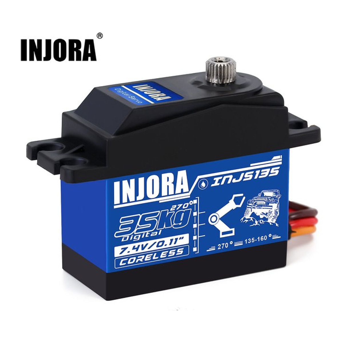INJORA INJS135 digitales kernloses Servo mit großem Drehmoment, wasserdicht, 270 Grad, Schwarz - Bild 1