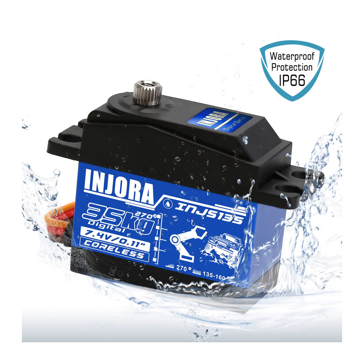 INJORA INJS135 digitales kernloses Servo mit großem Drehmoment, wasserdicht, 270 Grad, Schwarz - Bild 3