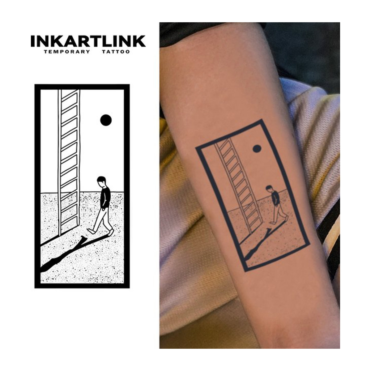 INKARTLINK Minimalistischer Leiter-Tattoo-Aufkleber in Schwarz mit abstrakten Motiven wie Sonne, Mond und Totem für eine Haltbarkeit von 1–2 Wochen - Bild 1