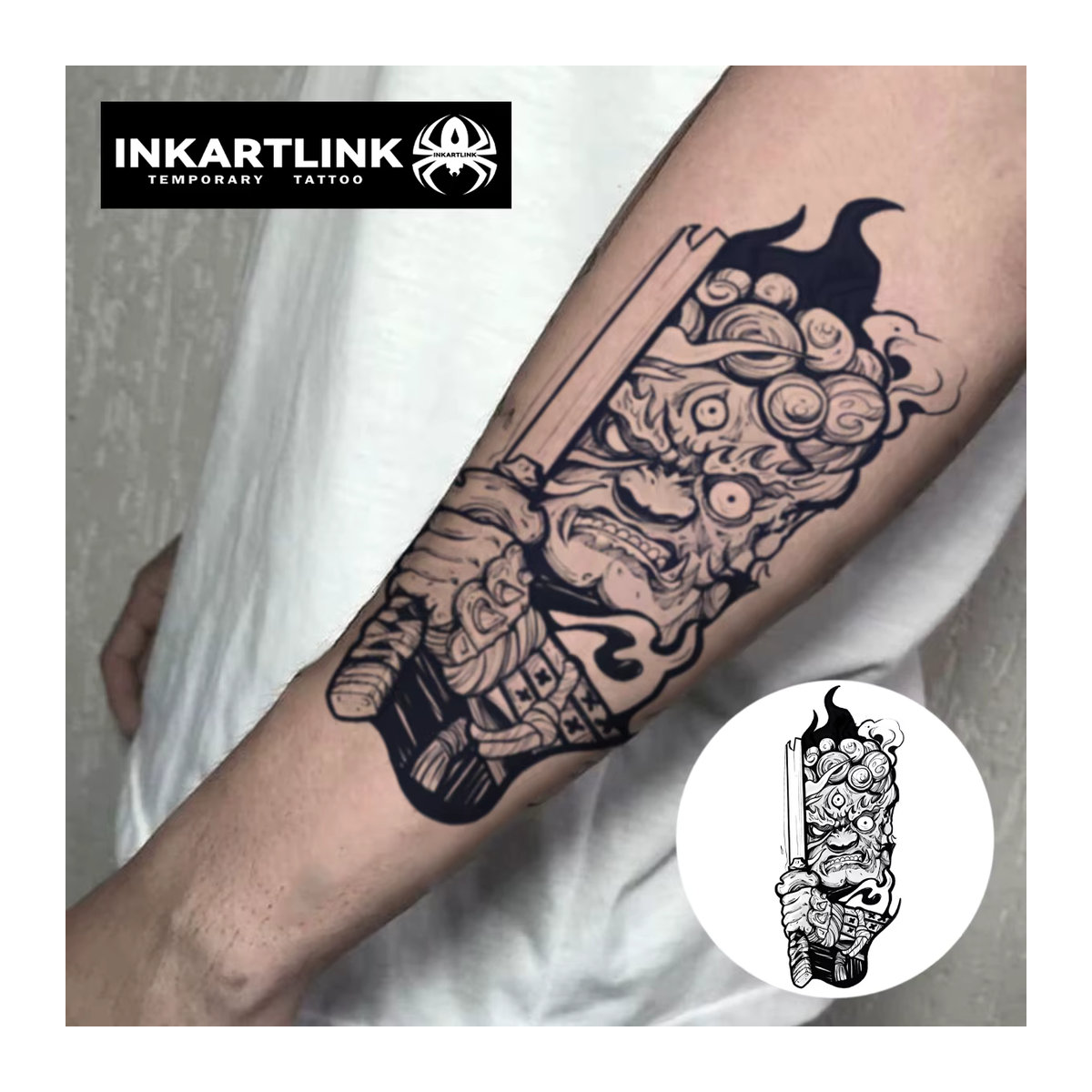 INKARTLINK Prajna Evil Ghost Tattoo Aufkleber im japanischen Samurai-Stil, Schwarz, wasserfest und lichtecht - Bild 2