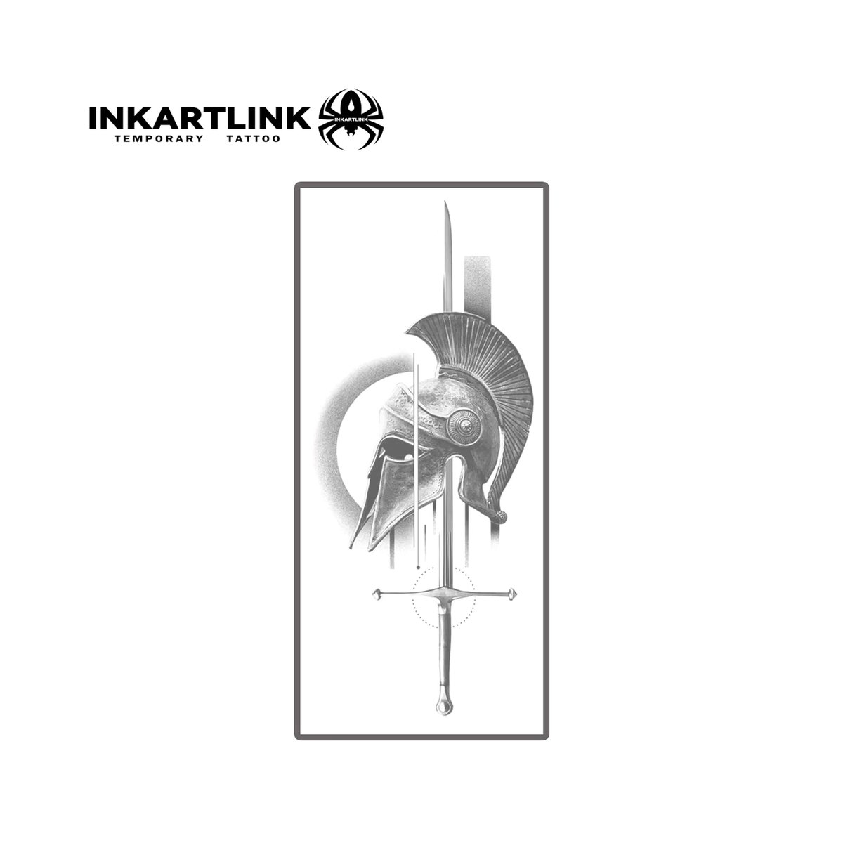 INKARTLINK Semi-permanentes Tattoo Korintischer Helm und Schwert in Schwarz für Party und Unisex-Looks - Bild 3
