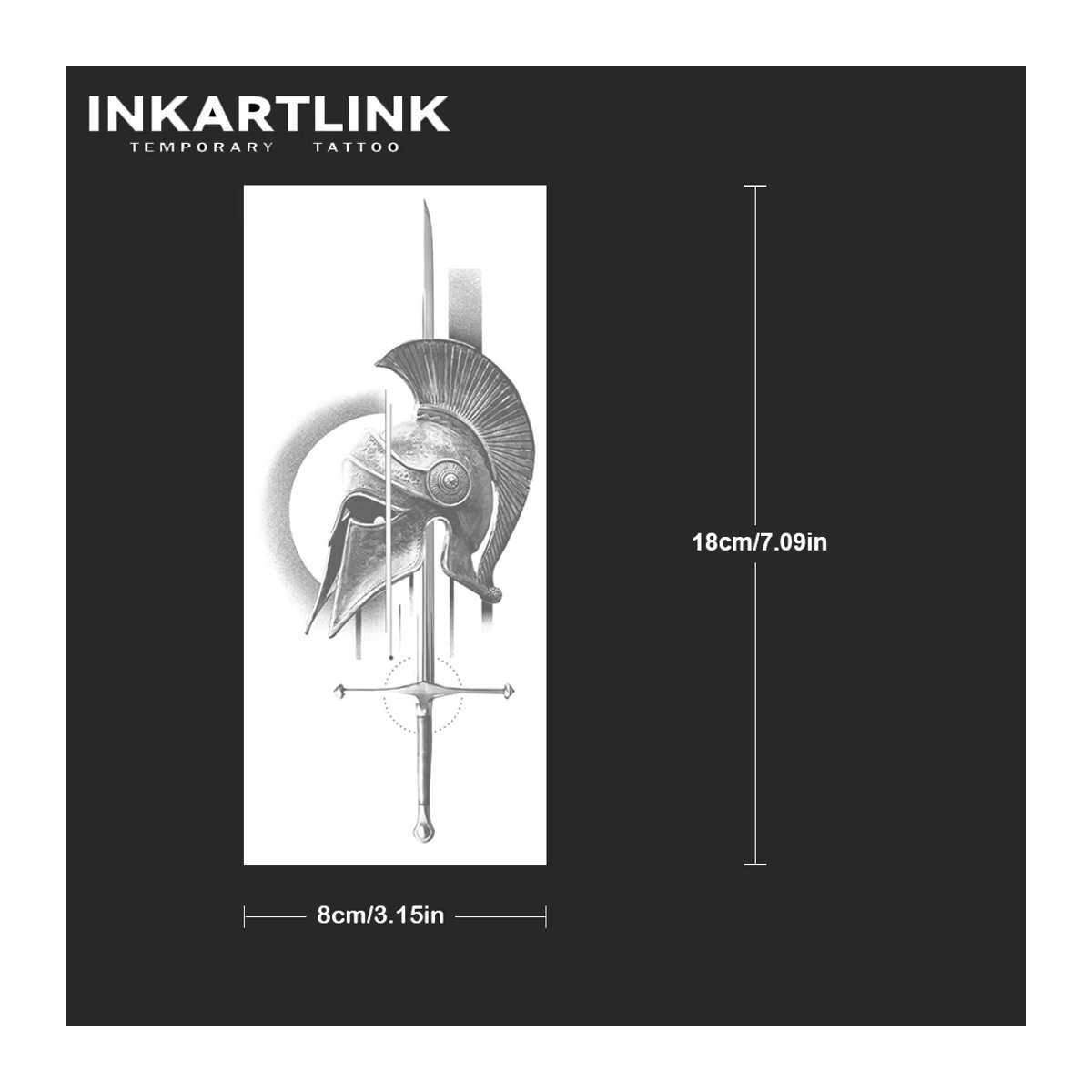 INKARTLINK Semi-permanentes Tattoo Korintischer Helm und Schwert in Schwarz für Party und Unisex-Looks - Bild 4
