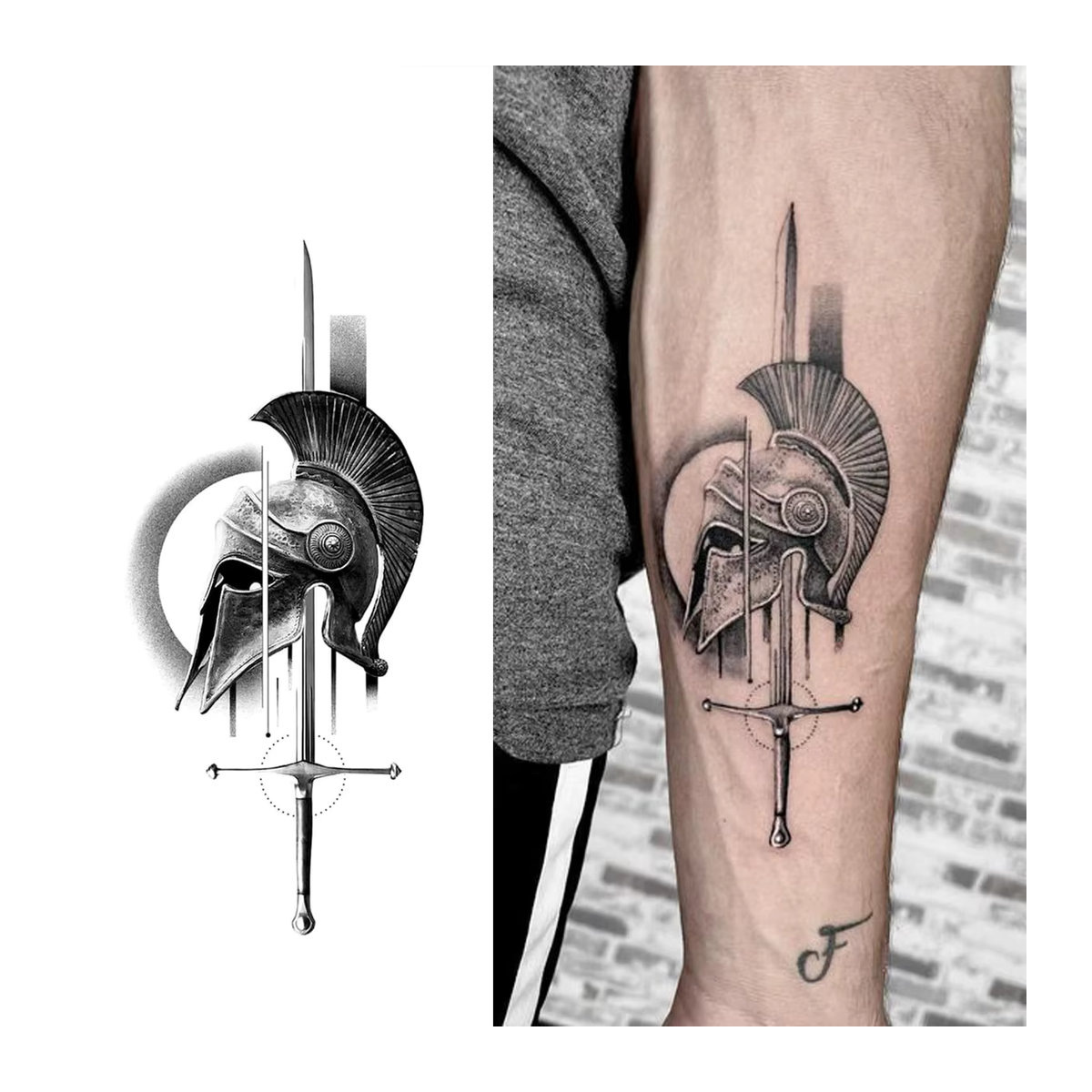 INKARTLINK Semi-permanentes Tattoo Korintischer Helm und Schwert in Schwarz für Party und Unisex-Looks - Bild 5