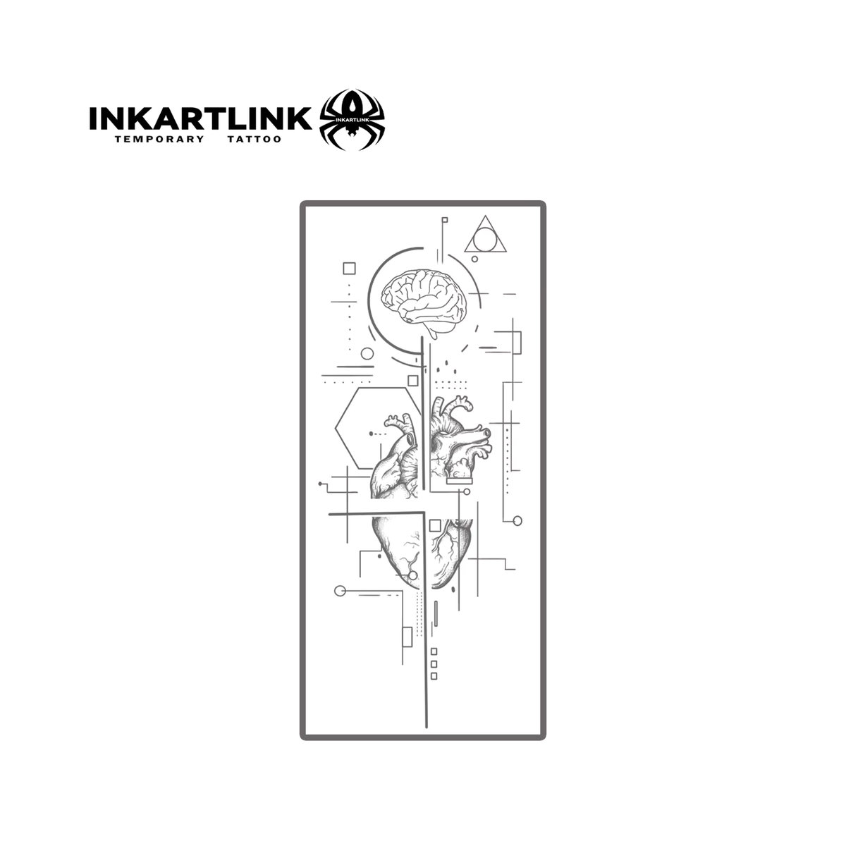 INKARTLINK Temporäres Tattoo Die Welt des Herzens und des Gehirns, Schwarz, Geometric Minimalistisch, Wasserfest und Semi-permanent - Bild 3
