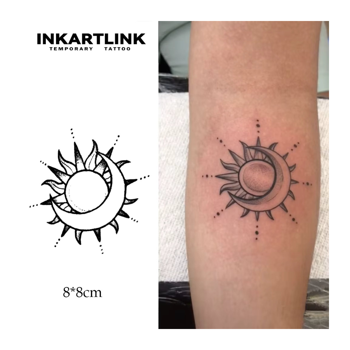INKARTLINK Temporäres Tattoo Mond und Planeten in Schwarz, geometrisches und minimalistisches Design für Unisex, wasserfester semi-permanenter Aufkleber mit bis zu 15 Tagen Haltbarkeit - Bild 2