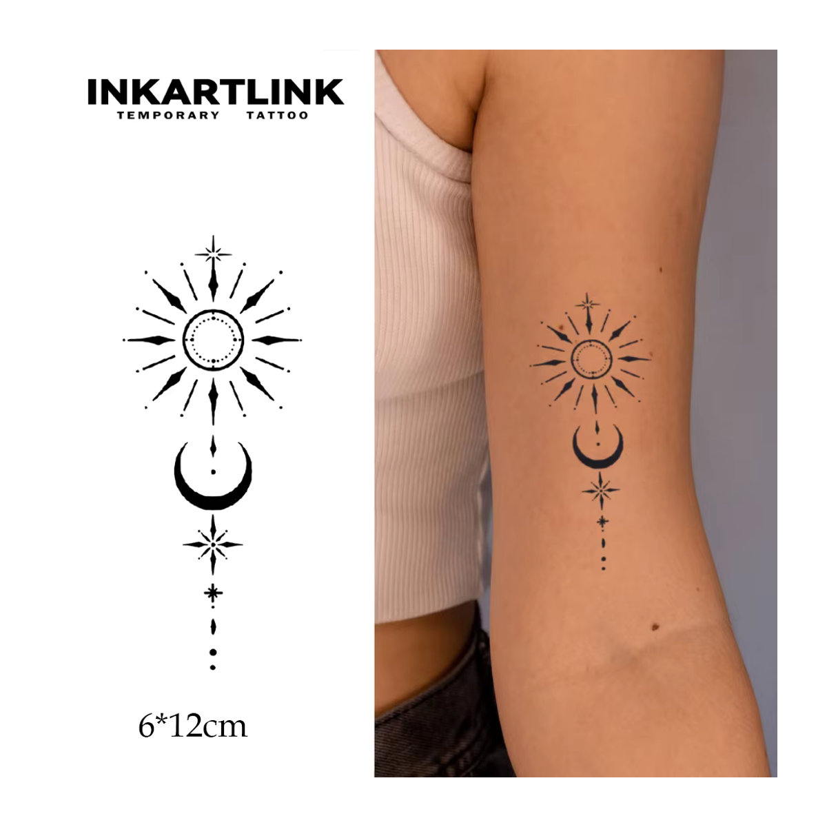INKARTLINK Temporäres Tattoo Mond und Planeten in Schwarz, geometrisches und minimalistisches Design für Unisex, wasserfester semi-permanenter Aufkleber mit bis zu 15 Tagen Haltbarkeit - Bild 3