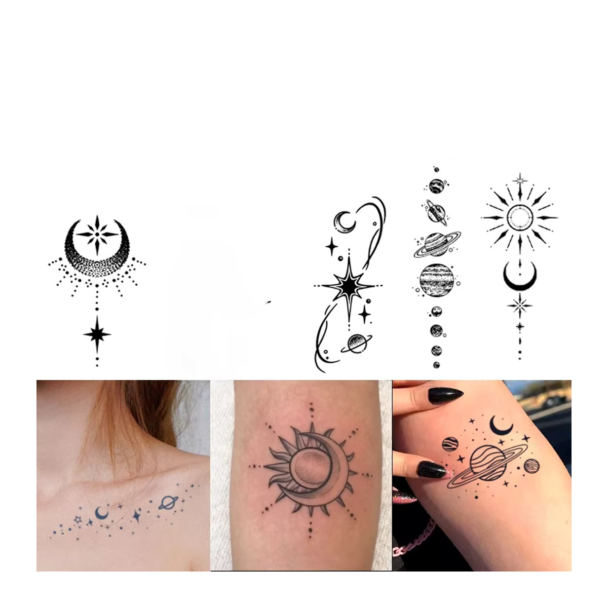 INKARTLINK Temporäres Tattoo Mond und Planeten in Schwarz, geometrisches und minimalistisches Design für Unisex, wasserfester semi-permanenter Aufkleber mit bis zu 15 Tagen Haltbarkeit - Bild 5