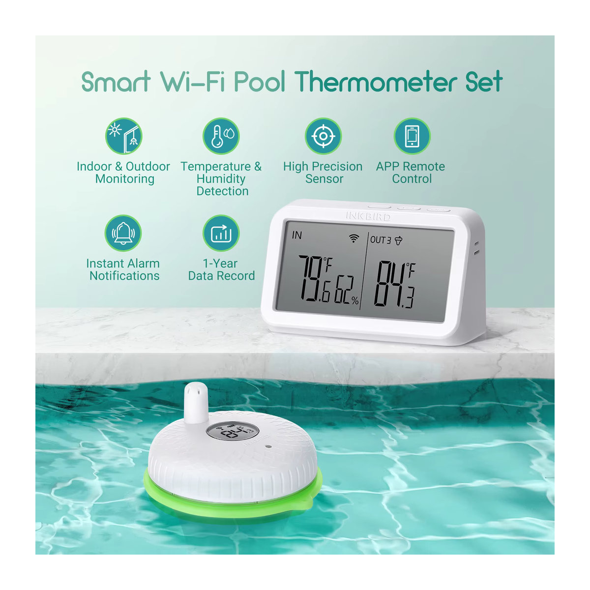INKBIRD Digitales kabelloses Schwimmbadthermometer für Schwimmbäder und Whirlpools mit 3 Messarten - Bild 4