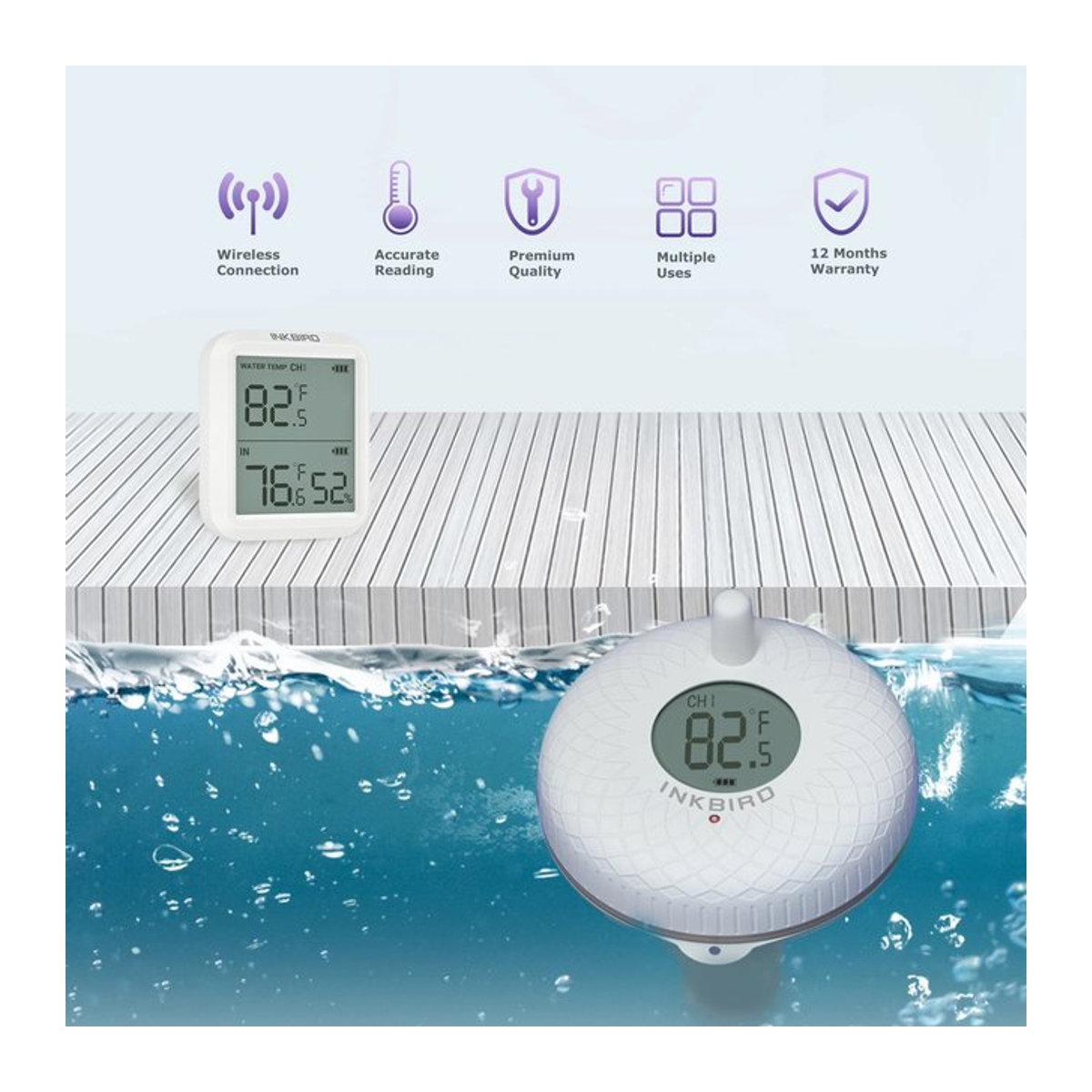 Inkbird Drahtloses Schwimmbad Thermometer mit Bluetooth-Steuerung für Outdoor und Indoor zur digitalen Temperaturüberwachung von Spa und Pool - Bild 1