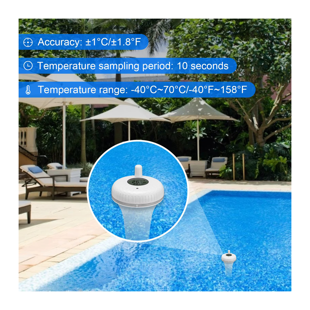Inkbird Drahtloses Schwimmbad Thermometer mit Bluetooth-Steuerung für Outdoor und Indoor zur digitalen Temperaturüberwachung von Spa und Pool - Bild 3