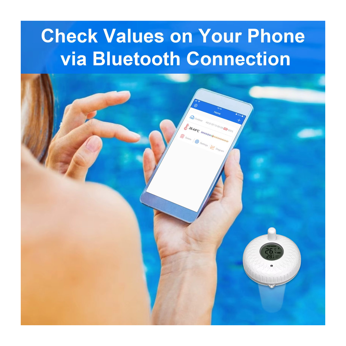 Inkbird Drahtloses Schwimmbad Thermometer mit Bluetooth-Steuerung für Outdoor und Indoor zur digitalen Temperaturüberwachung von Spa und Pool - Bild 5