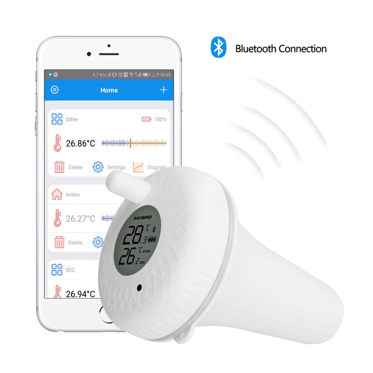 INKBIRD IBS-P01B Digitales Bluetooth Schwimmbad Thermometer, Wasserdicht, Weiß - Bild 2