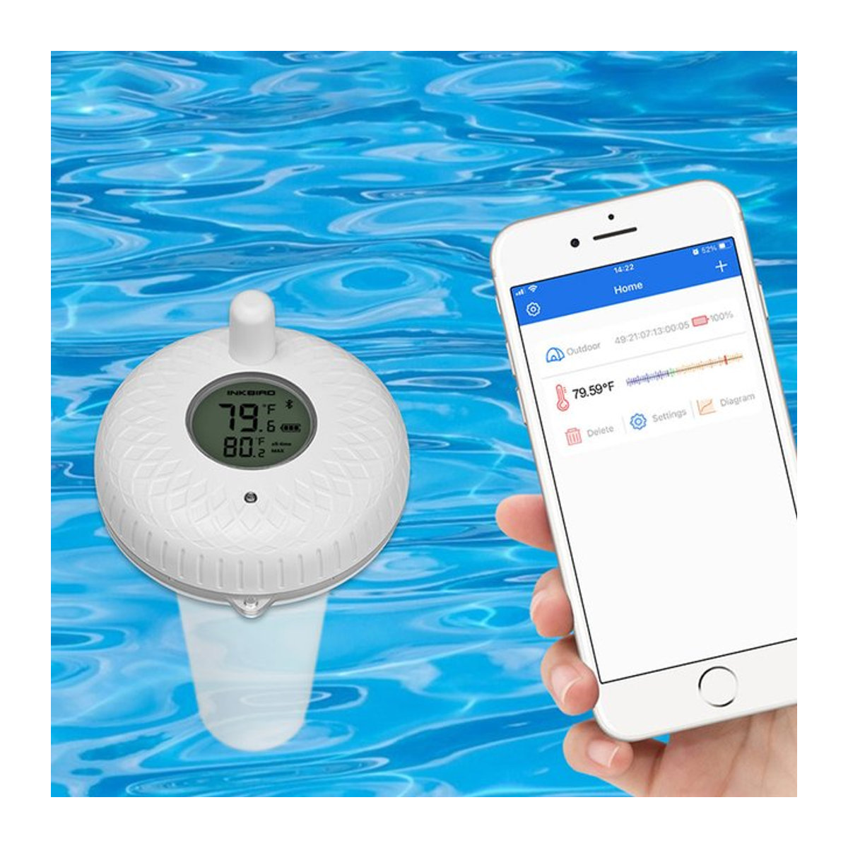 Inkbird kabelloses schwimmendes Pool Thermometer IPX7 wasserdichtes digitales Thermometer für Fischteich, Aquarium und Whirlpool - Bild 1