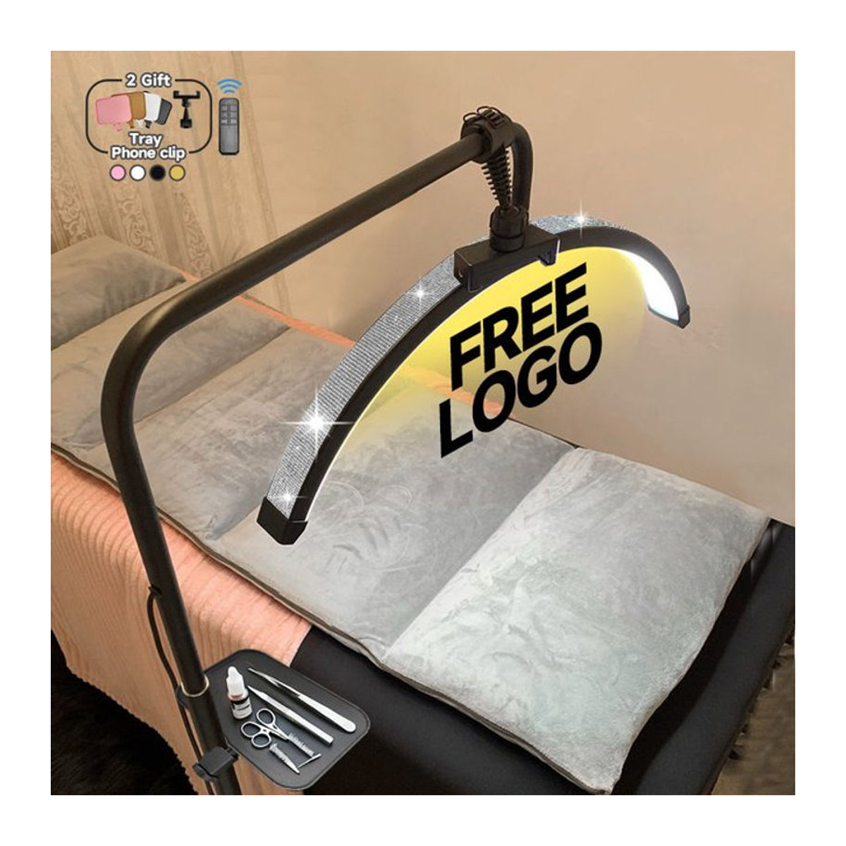 Inlightray LED Halbmond Wimpernverlängerung Stehlampe mit 45 W U-Gelenk für Wimpern und Nagelstudios in Weiß oder Schwarz - Bild 1