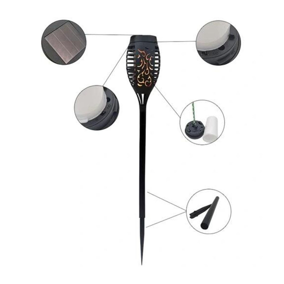 Inna 4er Set Solar-Fackel-Lampen mit LED Flammen-Effekt in Schwarz, Warmweiß, Modern Design - Bild 2