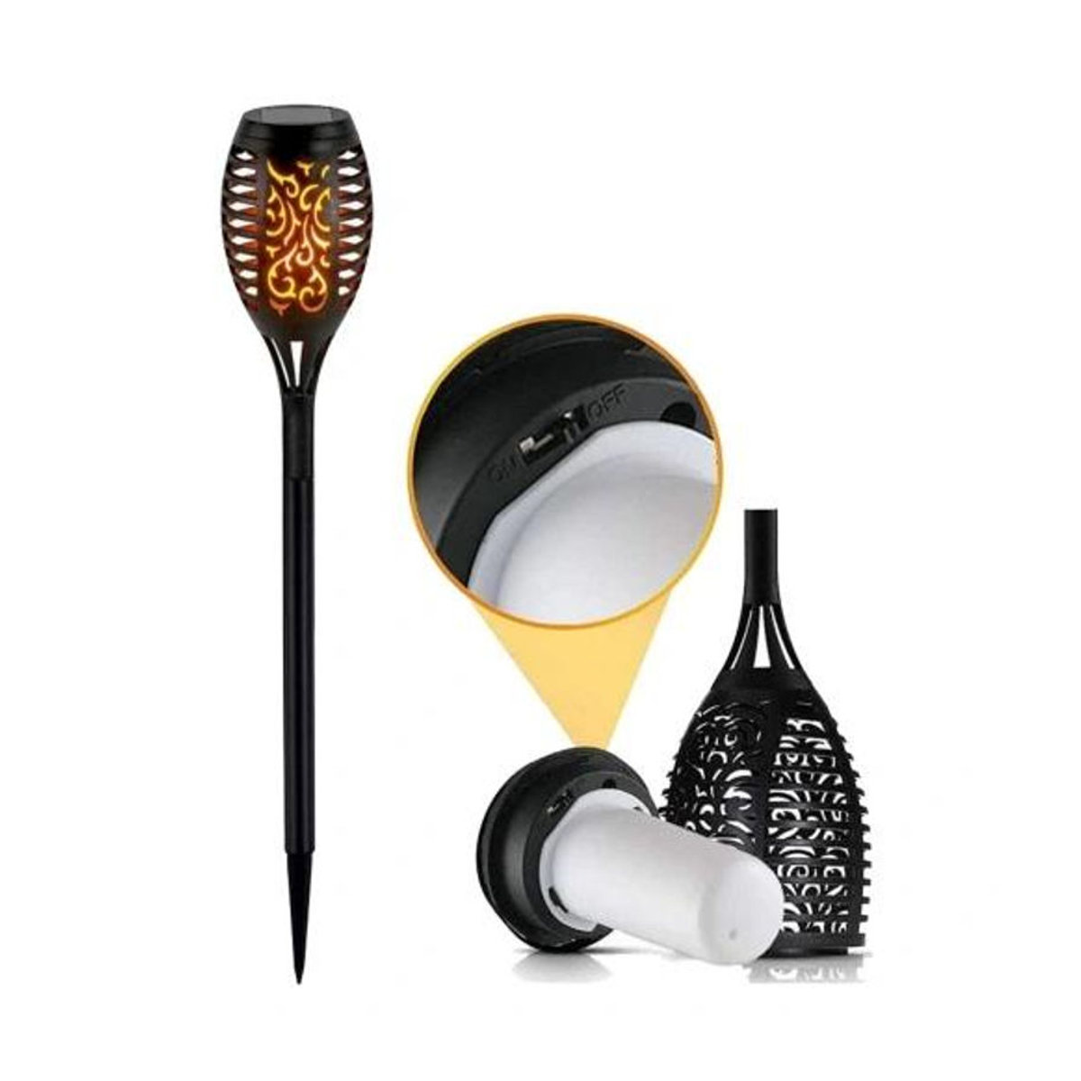 Inna 4er Set Solar-Fackel-Lampen mit LED Flammen-Effekt in Schwarz, Warmweiß, Modern Design - Bild 3