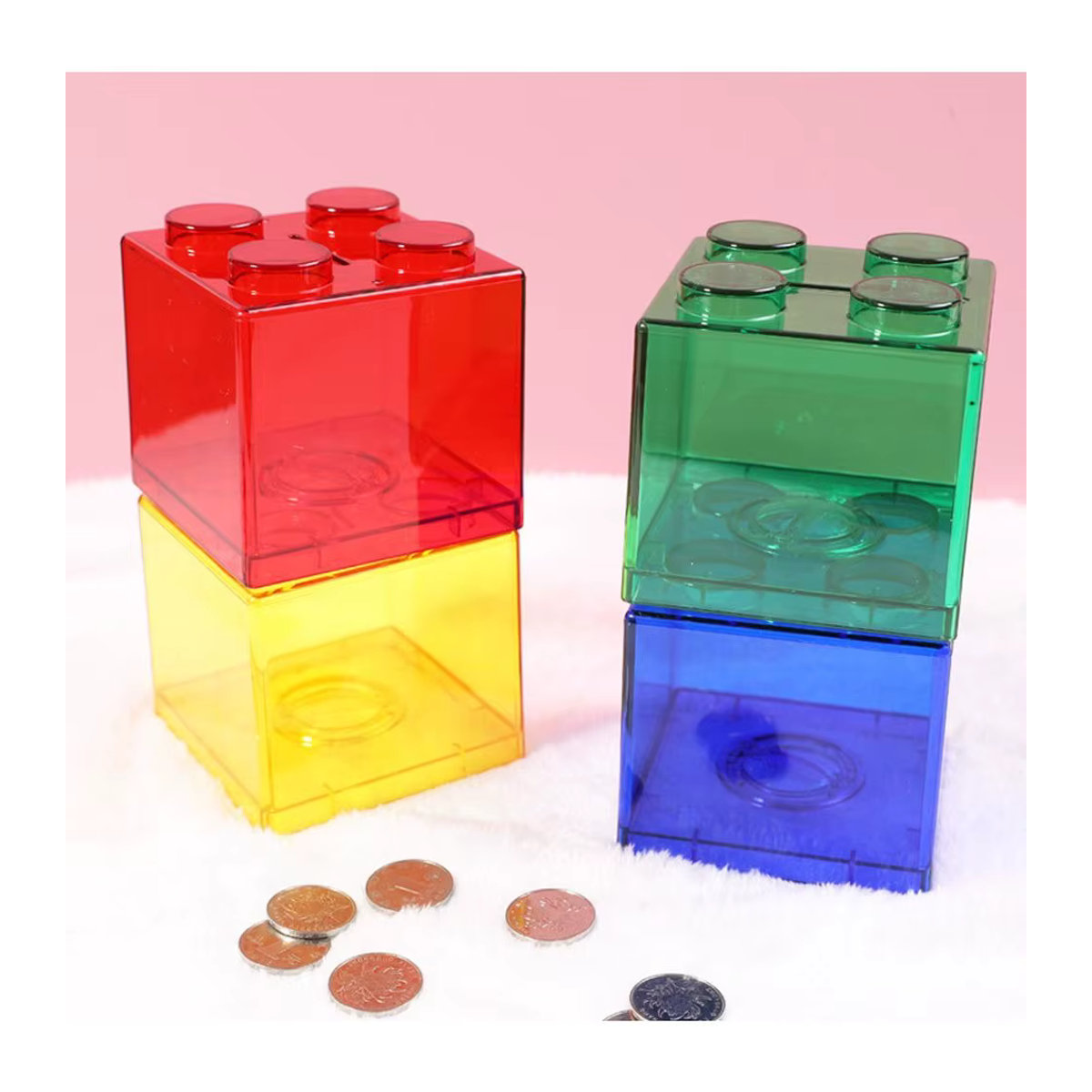 INS Sparschwein aus transparentem Kunststoff in Blau und Mehrfarbig als Spielzeug-Geschenk für Kinder - Bild 1
