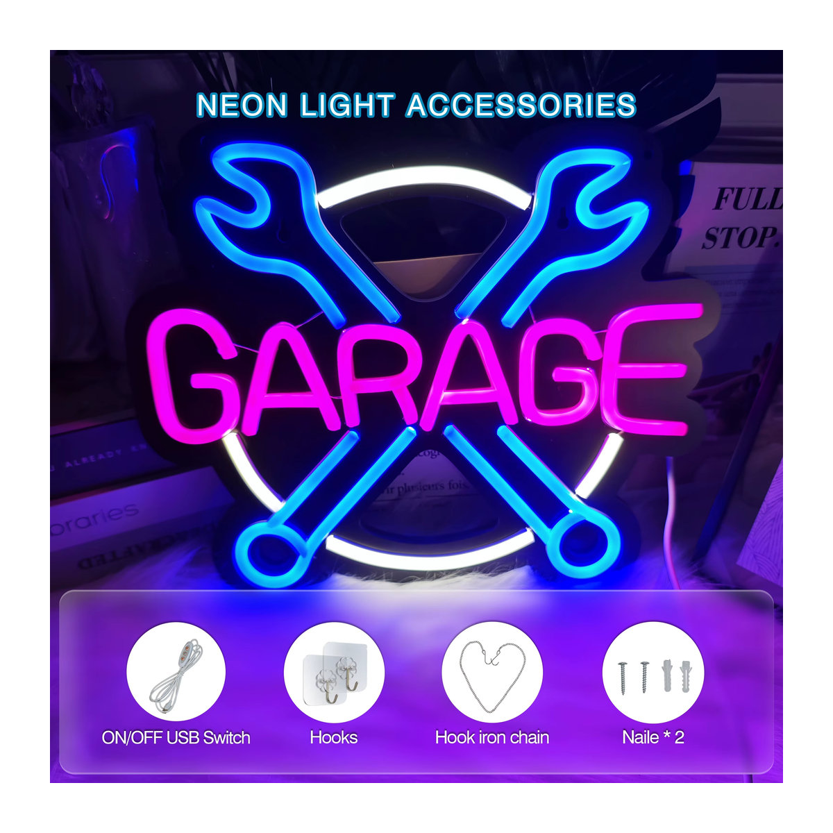 INSNEnN LED Garagen Leuchtreklame Retro Wanddekoration Bunt, B/H: 30,5 x 25,4 cm - Bild 3