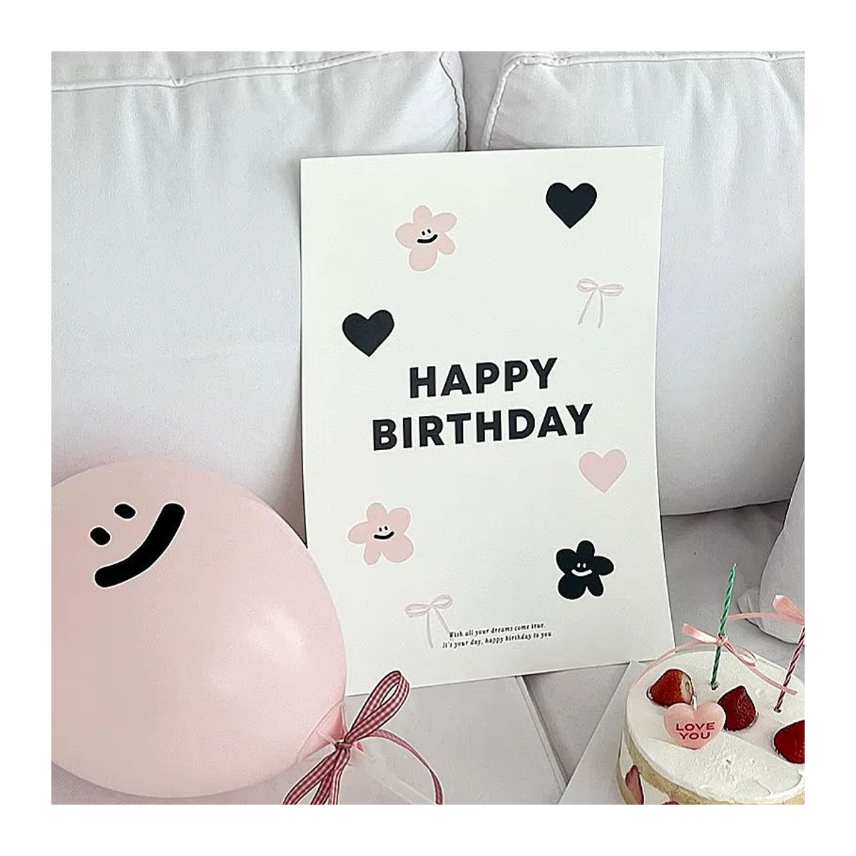 insWind 3er-Set Geburtstag Dekoration Poster aus Papier, Rosa Schleife Herz und Blumen Design, Hintergrund Karten für die Party-Dekoration - Bild 3