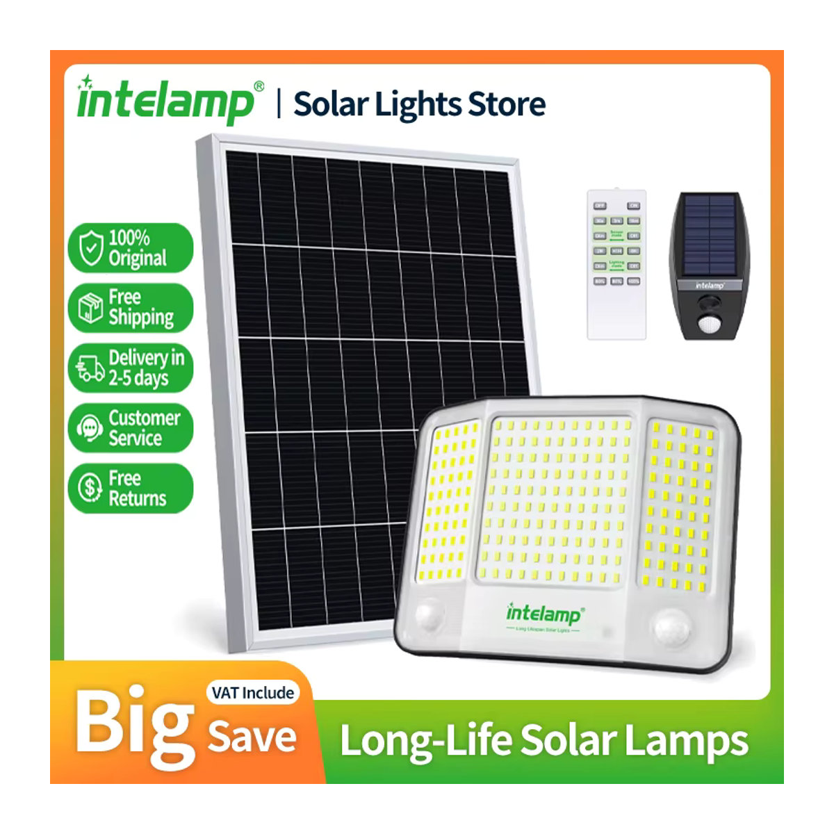 Intelamp Solar Außenstrahler mit Bewegungssensor und 20000mAh Akku, 4000LM LED Flutlicht in Schwarz - Bild 2